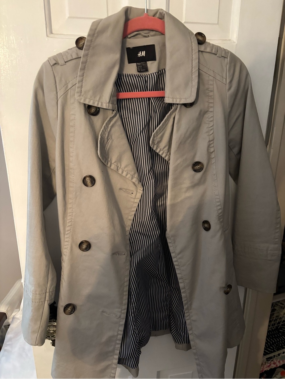 H&M Women's Light Taupe Double-Breasted Trench Coat